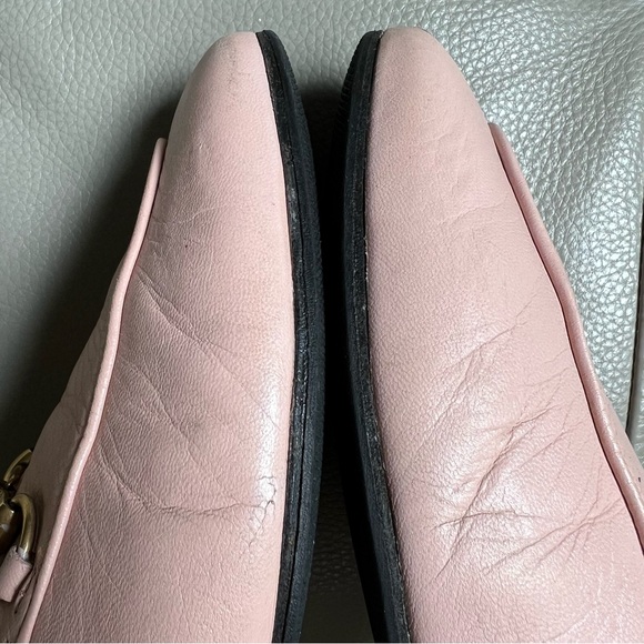 GUCCI Princetown Leather Horsebit Loafer Mules Sz 37.5 Perfect Pink Italy Made - Picture 8 of 17